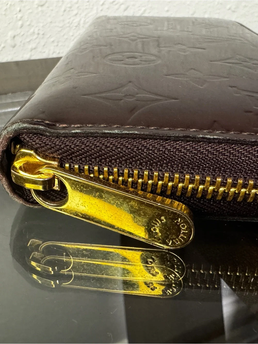 Louis Vuitton Vernis Patent Zip Wallet in Deep Bordeaux